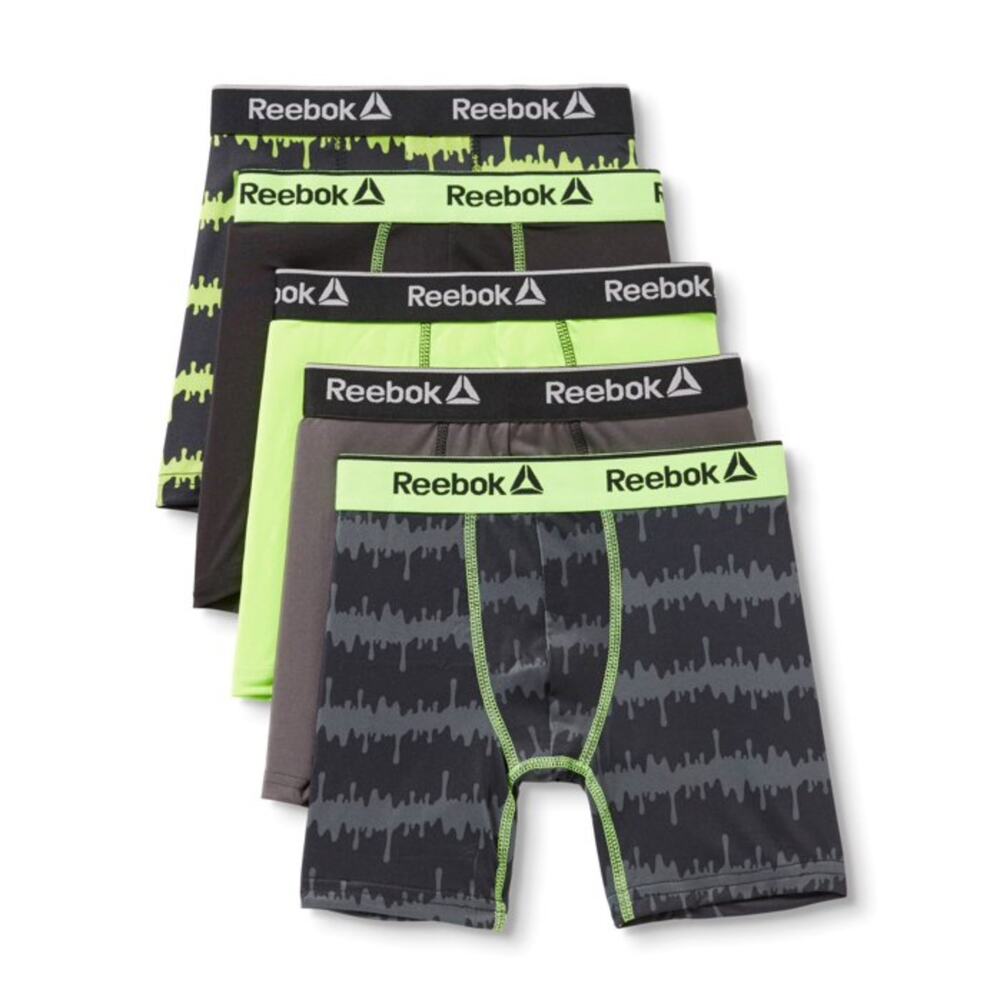 REEBOK NEW 4-Pack Performance Underwear Boxer Briefs Long Leg Grey Boys M 8/10